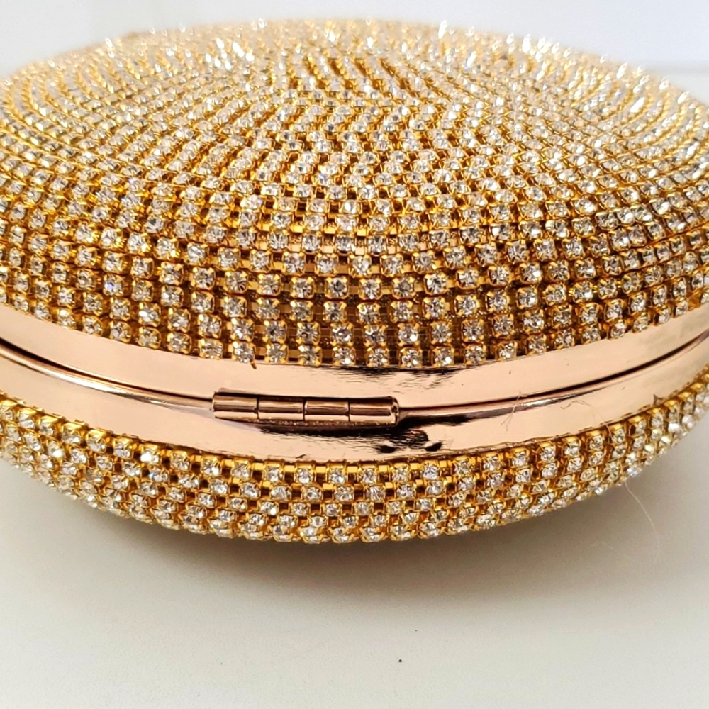 Caleesa Round Gold Tone Wristlet with Rhinestones - Picture 8 of 9